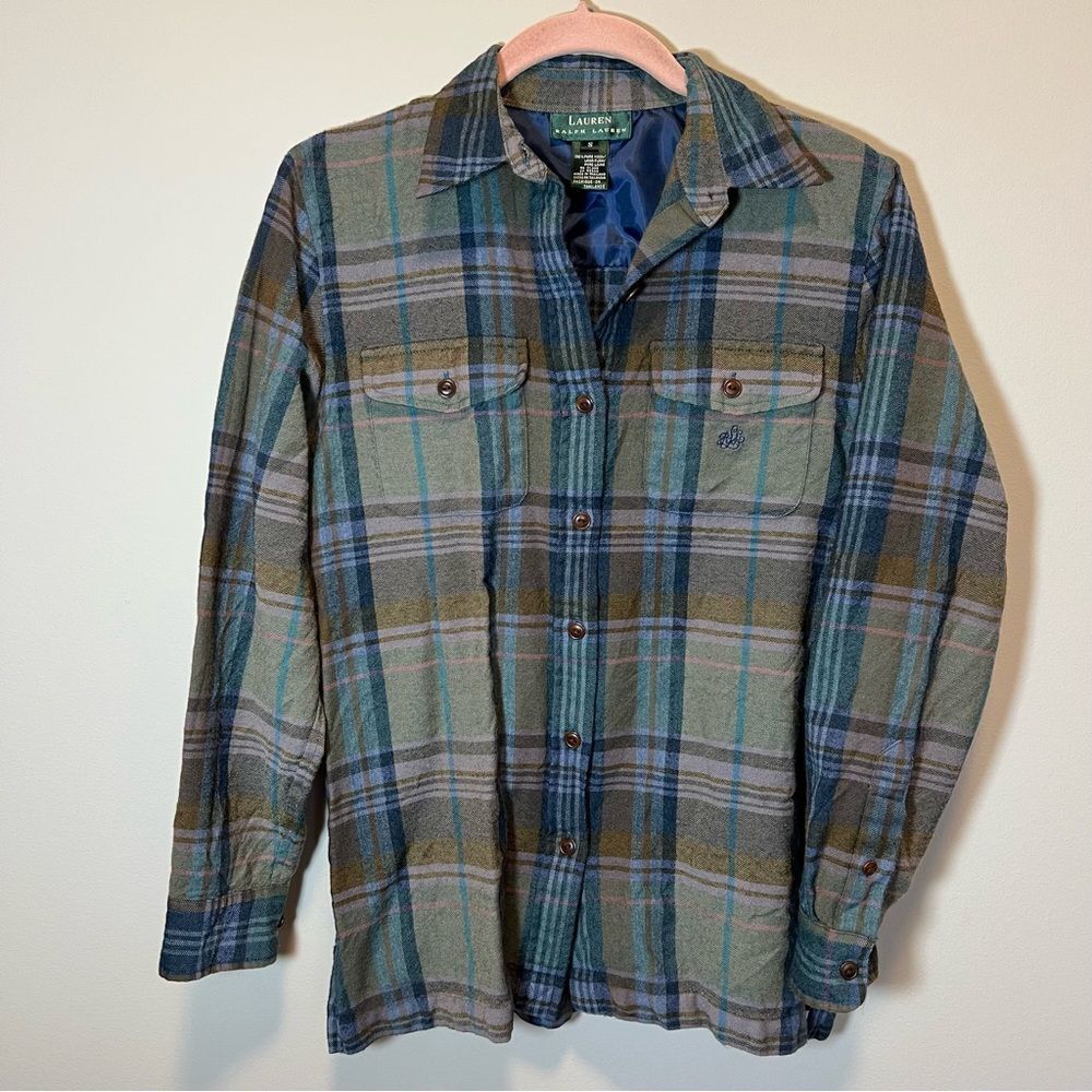 Lauren Ralph Lauren Women’s Green Blue Plaid Wool Button Down Shirt Small